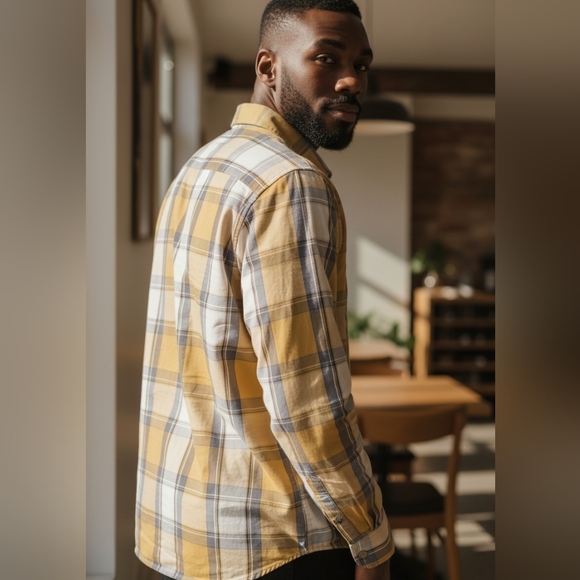 EUC Old Navy Everyday Shirt  Sz. M Yellow/Blue Casual Button Down Shirt - Picture 2 of 11